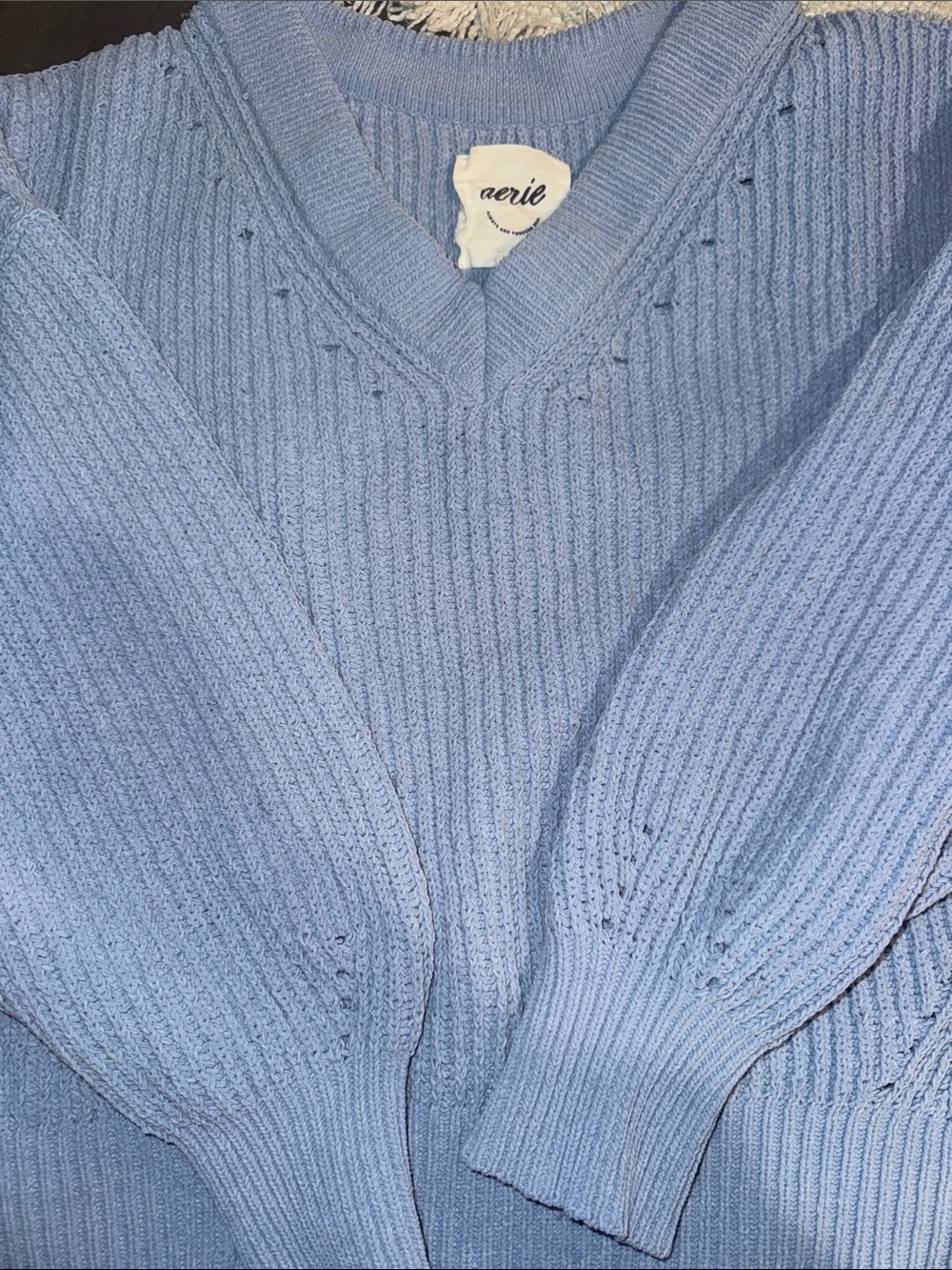 aerie Women's Sky Blue V-Neck Ribbed Knit Sweater